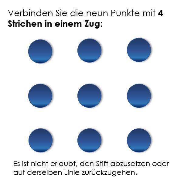 Verbinden Sie die 9 Punkte mit 4 Linien in einem Zug - Out-of-the-Box-Denken